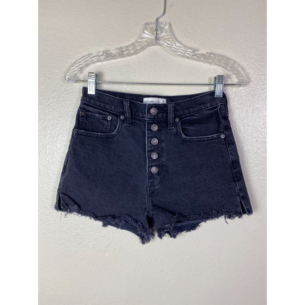Abercrombie & Fitch High Rise Mom Jean Shorts Black Denim Size 25 Button Fly